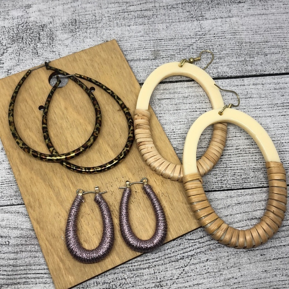 Bundle lot 3 urban style earrings sampler oval and hoop everyday dressy-casual